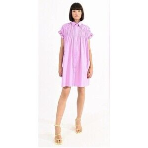 Lili Sidonio Pink Molly Bracken Cotton Gathered Lilac Shirt Dress Size S NWT